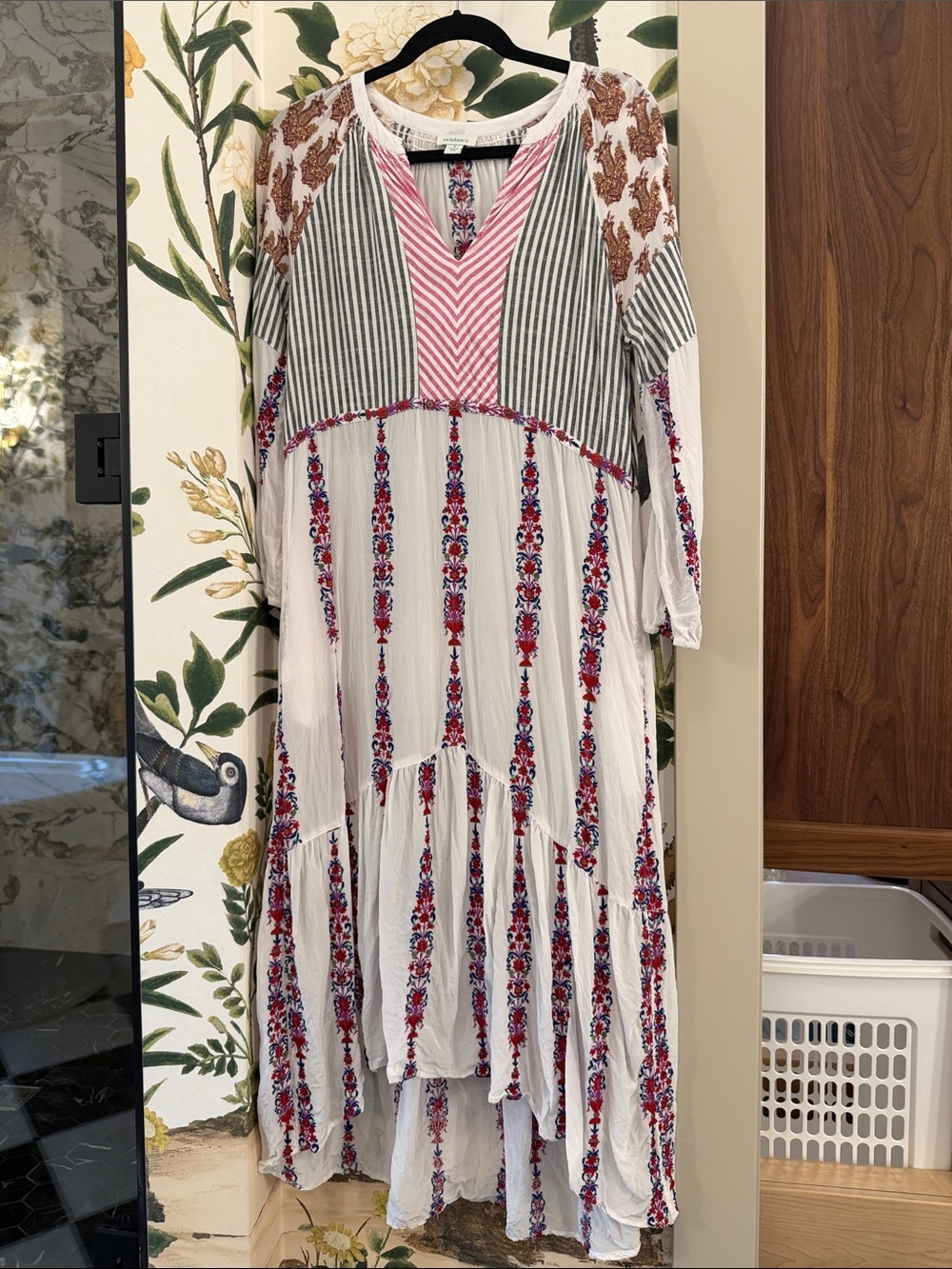 Sundance Mixed-Print Asymmetrical Maxi Dress — White, Red & Pink